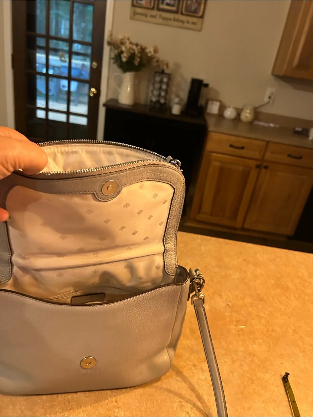 kate spade Light Gray Pebbled Leather Crossbody Flap Bag